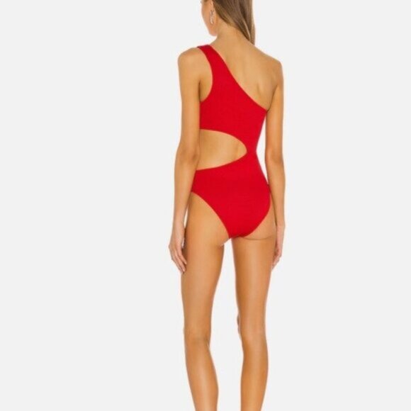Beach Riot Sz XS Swimsuit Celine Ribbed Red One Piece Resort Vacation Retro - Picture 2 of 5